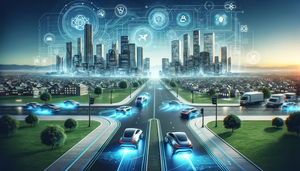 a modern city and self driving cars